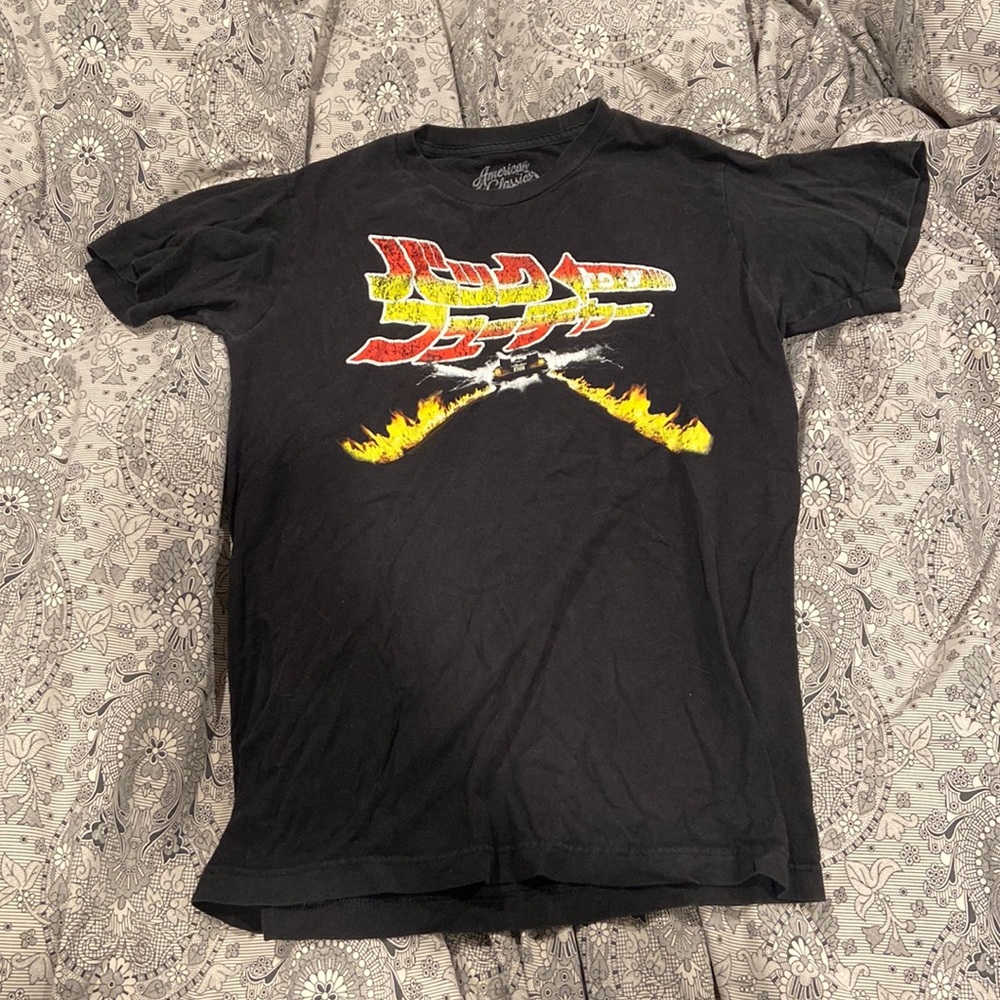 Black back to the future shirt.